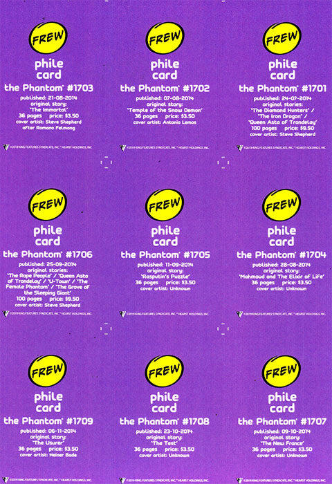 Uncut Philecard sheet #1701-1709