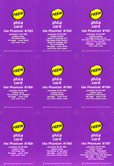 Uncut Philecard sheet #1161-1169