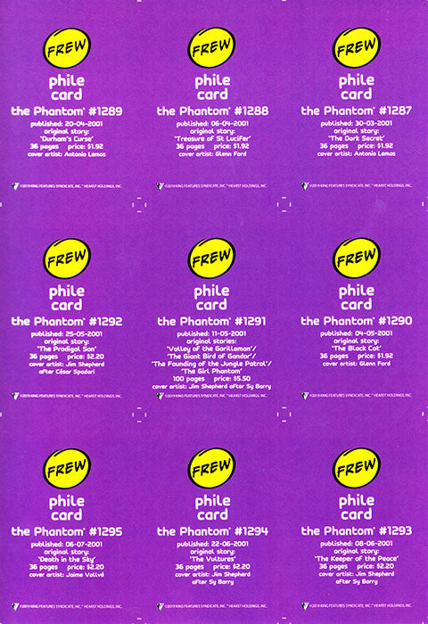 Uncut Philecard sheet #1287-1295