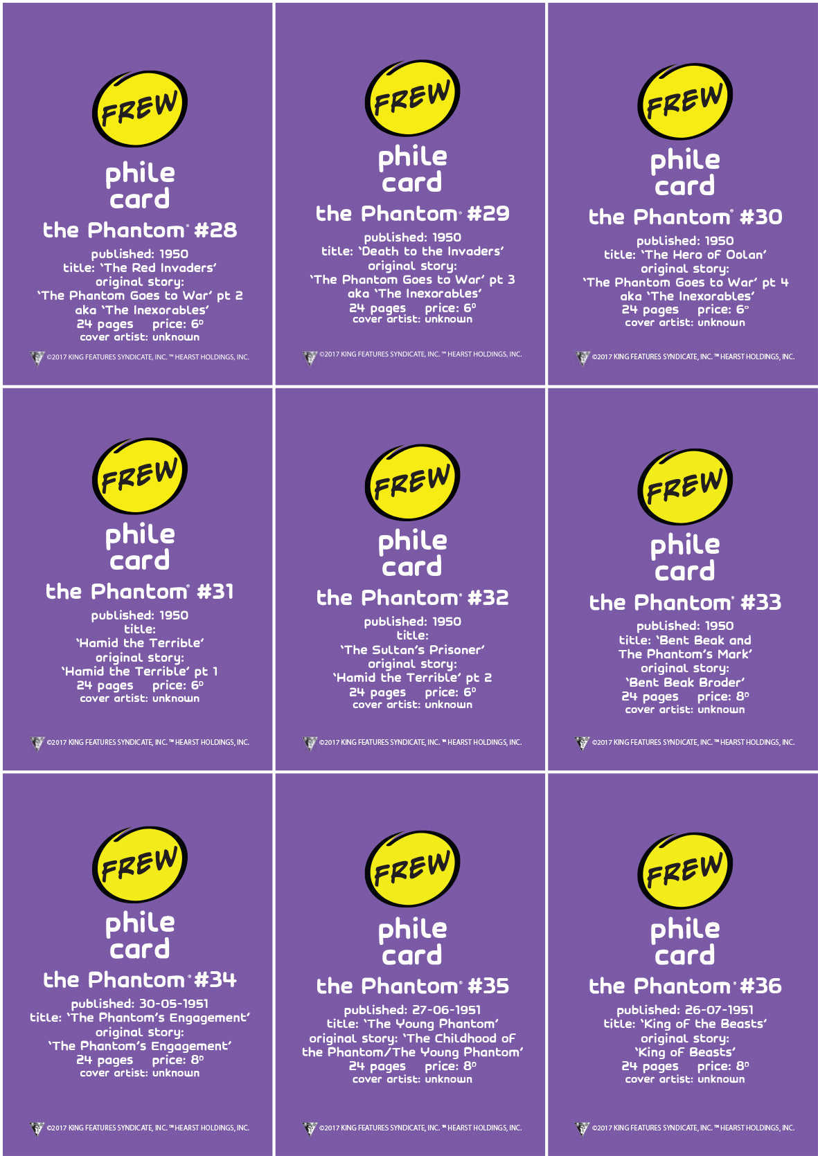Uncut Philecard sheet #028-036