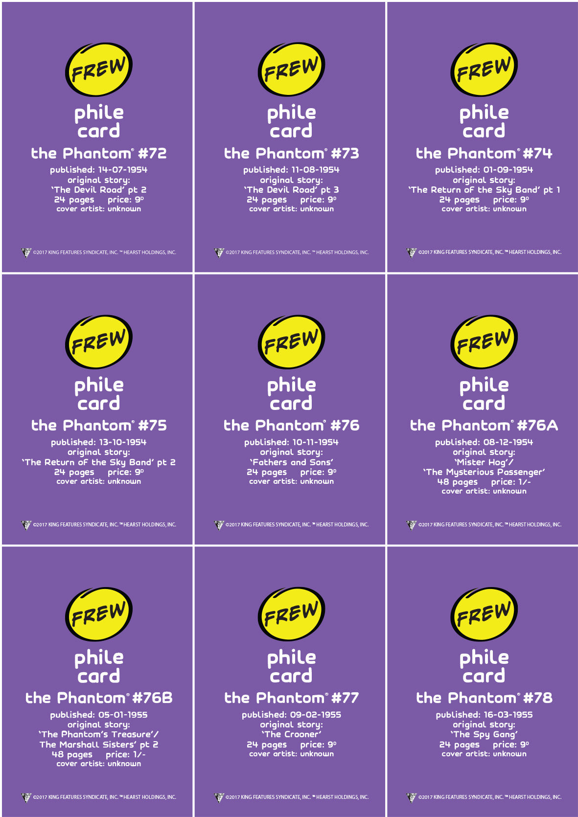 Phantom Philecard #72-78