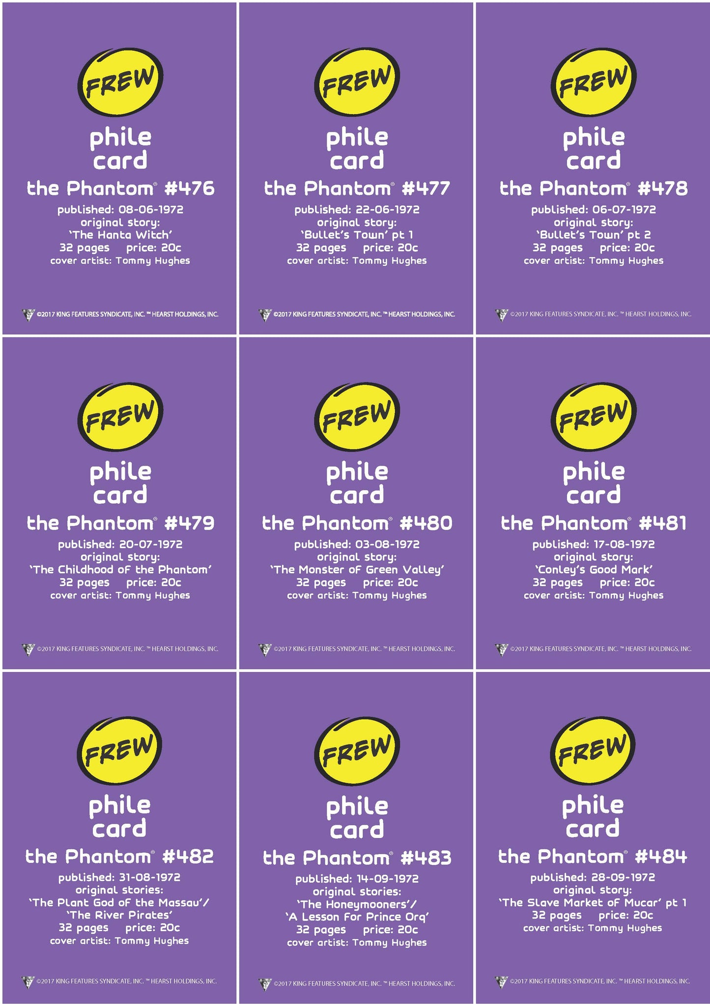 Uncut Philecard sheet #476-484