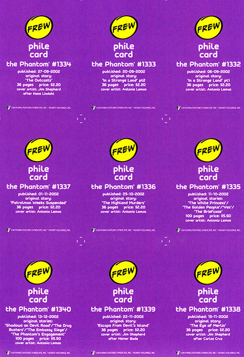 Uncut Philecard sheet #1332-1340