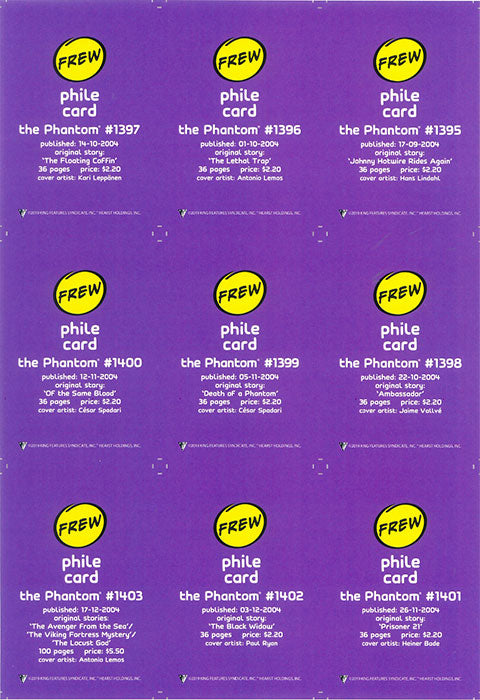 Phantom Philecard #1395-1403