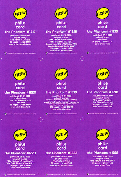 Uncut Philecard sheet #1215-1223