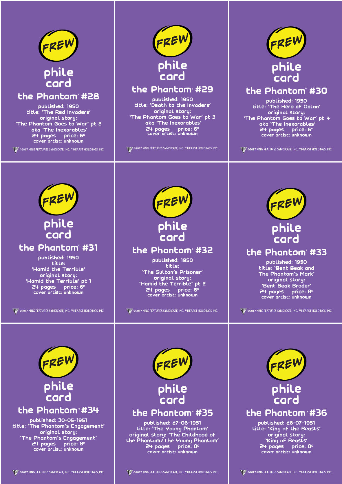 Phantom Philecard #28-36