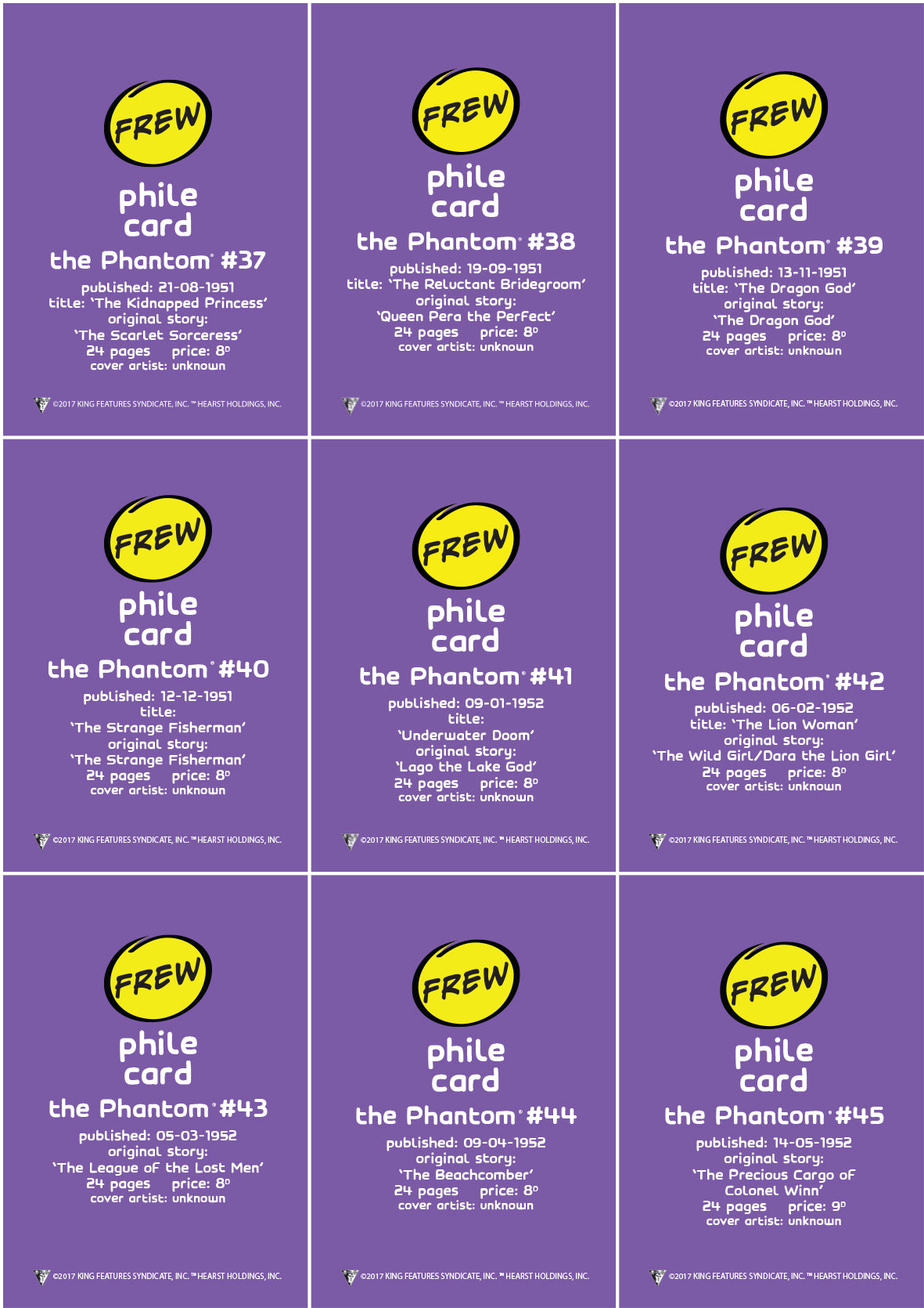 Uncut Philecard sheet #037-045