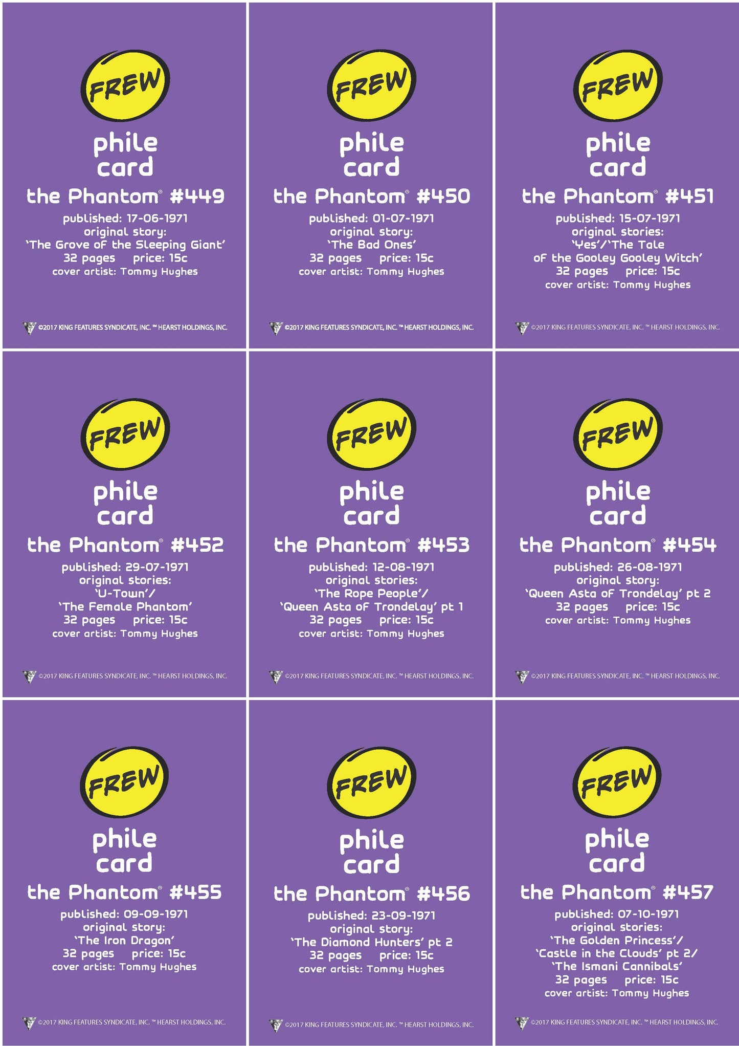 Phantom Philecard #449-457