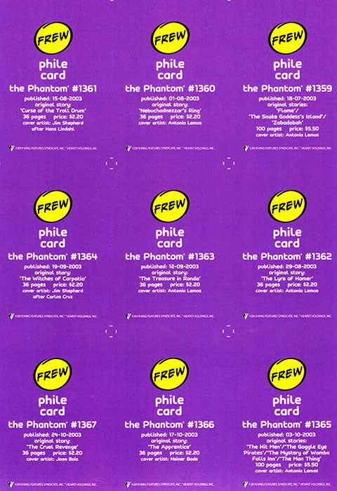 Phantom Philecard #1359-1367